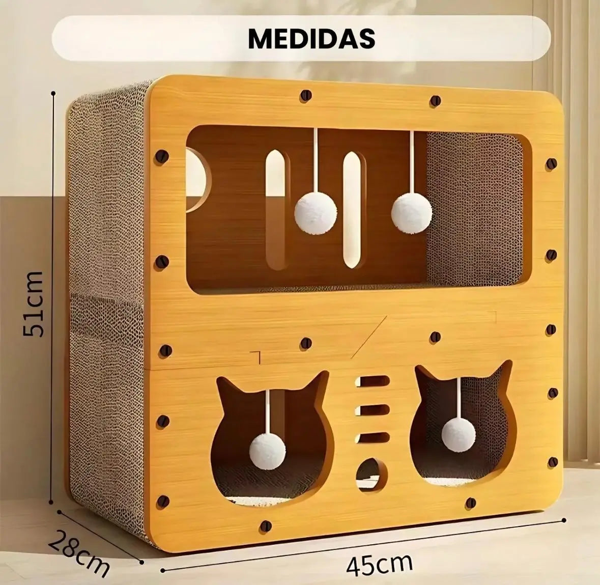 Casa De Madera 2 Niveles Gatos Cama Rascador Juegos