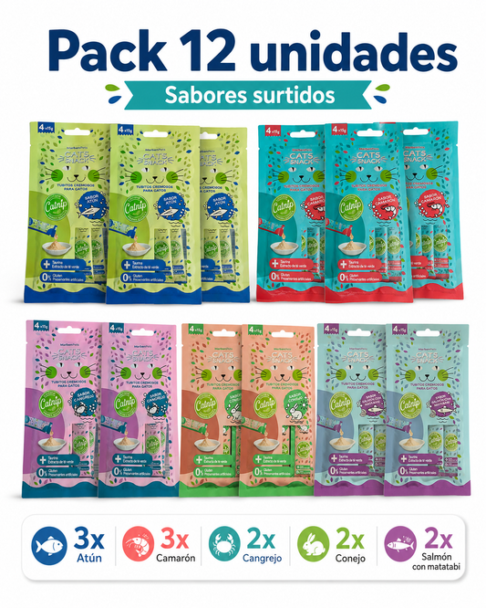 Pack Cat Snacks Cremosos 12 Unidades Surtidas con Catnip | Snacks para Gatos