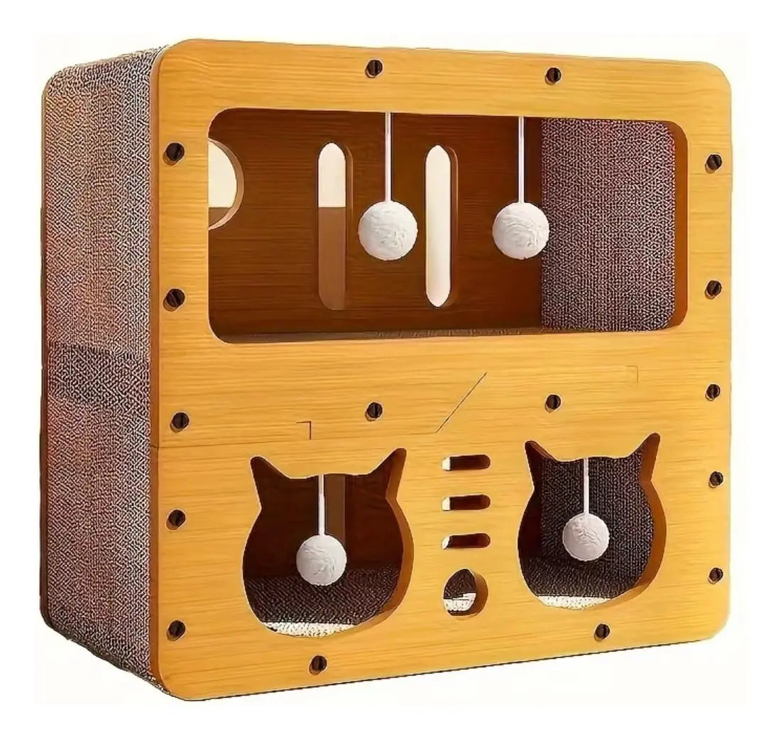 Casa De Madera 2 Niveles Gatos Cama Rascador Juegos