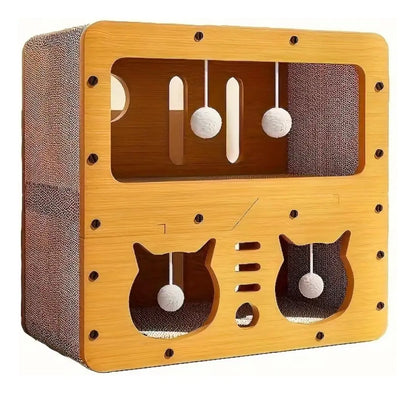 Casa De Madera 2 Niveles Gatos Cama Rascador Juegos