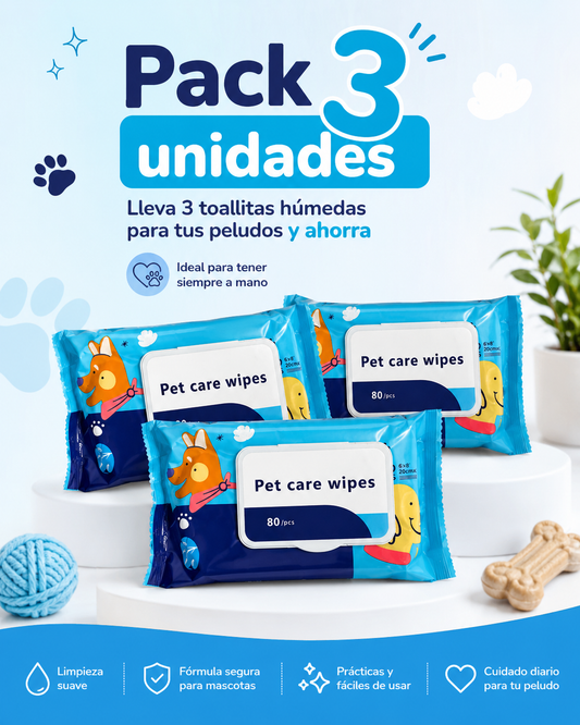Pack 3 Toallitas Húmedas para Perros y Gatos – 240 Toallitas en Total