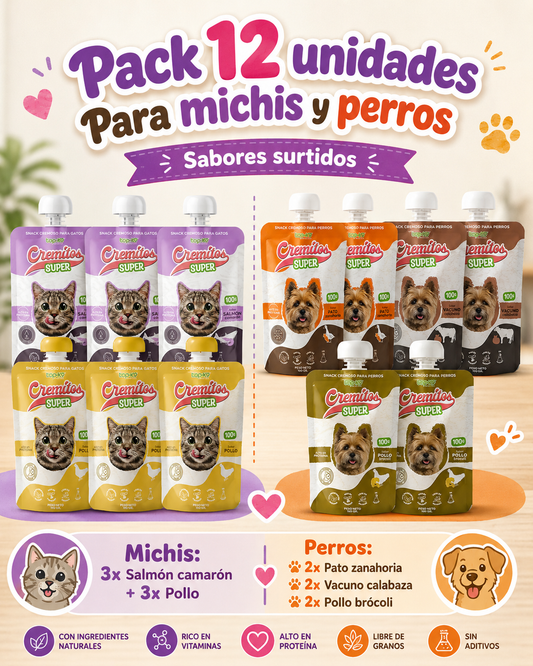 Pack Cremitos para Gatos y Perros 12 Unidades – Sabores Surtidos