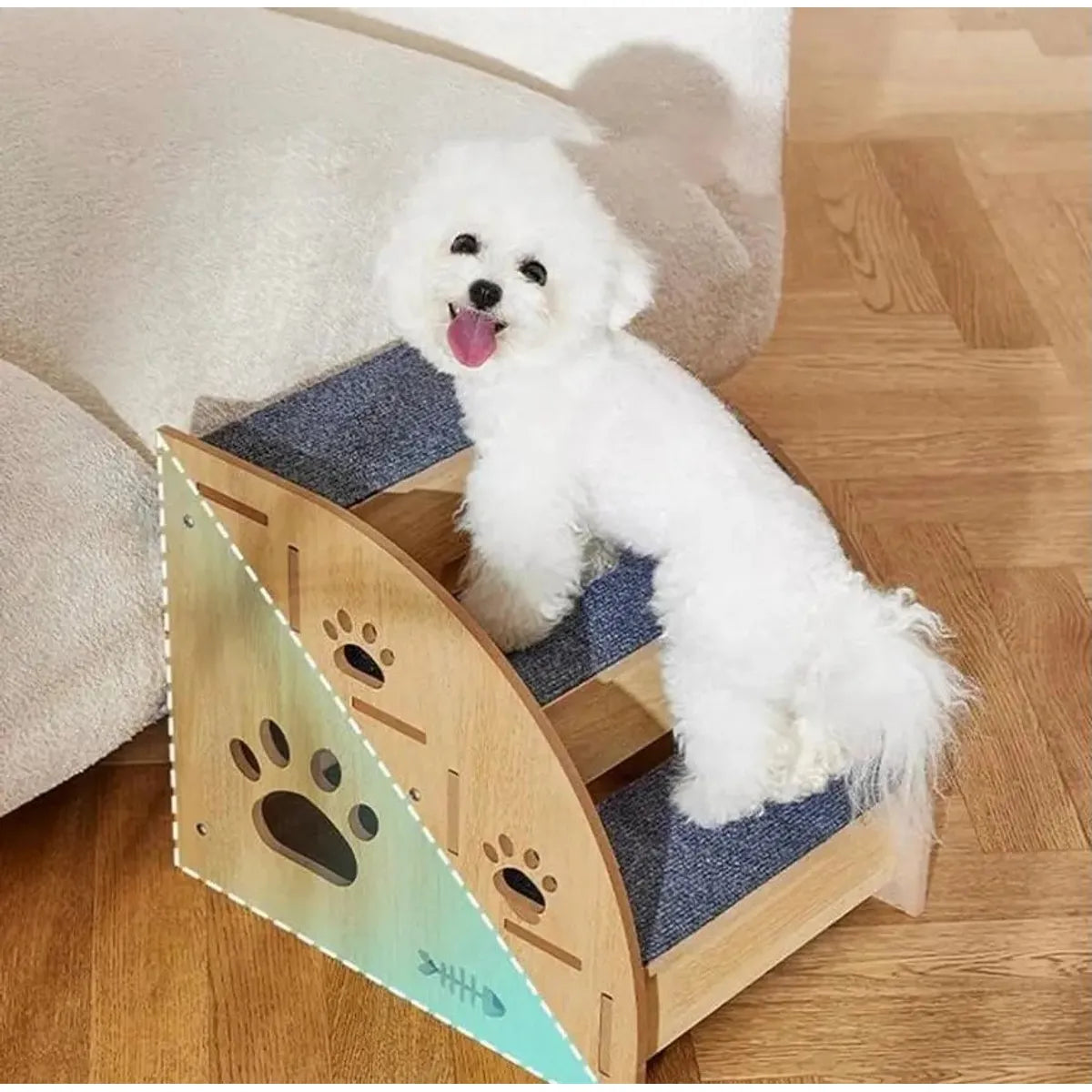 Escalera De Madera Para Perros Pequeños 3 Escalones Marrón